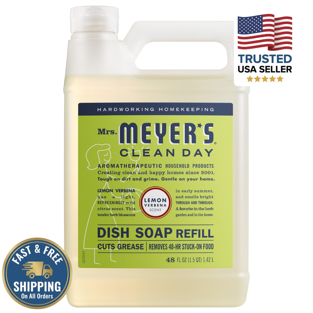 MRS. MEYER’S CLEAN DAY Liquid Dish Soap Refill, Lemon Verbena 48 Fl Oz-Pack of 1