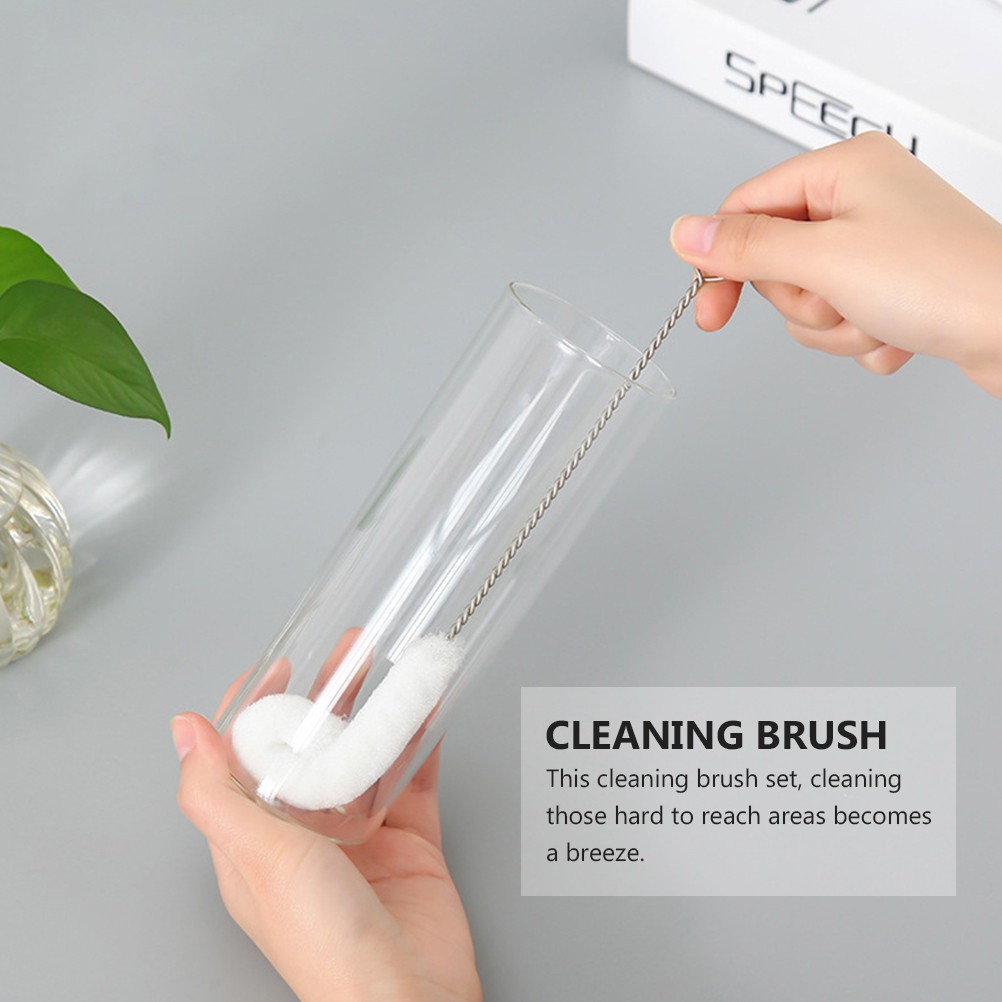 4Pcs Durable Bottle Cleaning Brush Set Fiber Stainless Steel Flexible for Home