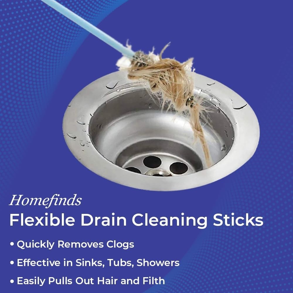 Effective Sink & Shower Drain Cleaner Sticks | 19.5” Long | Disposable 12 Pack