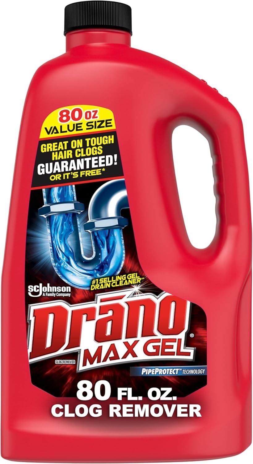 Drano Max Gel Clog Remover Unclogs Drains & Removes Hair, Soap Scum 80oz/2.3L