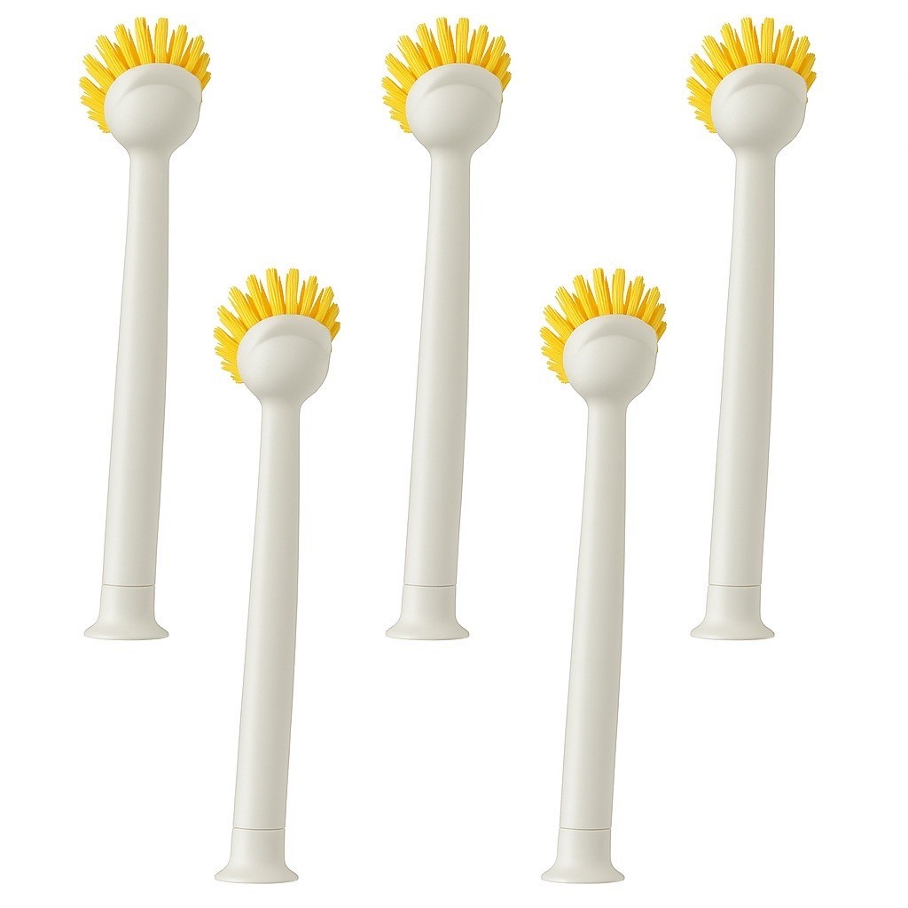 5-Pack White Long Handle Dish Brush w/ Scraper & Suction Base – Kitchen Brush