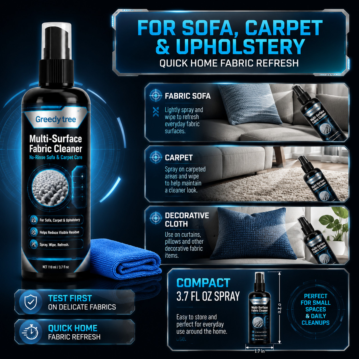 Sofa Mattress Dry Cleaner 110ML, Waterless, for Clothes Carpet Curtain