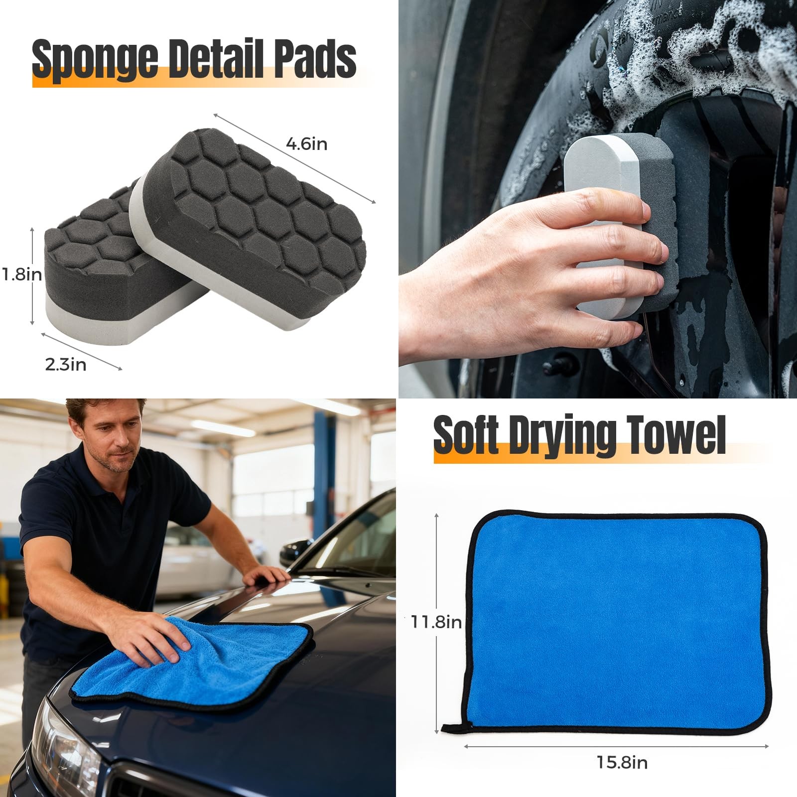 9Pcs Car Wheel Brush kit, Tire Brush, Microfiber Flat Wheel Cleaner Brush, So…