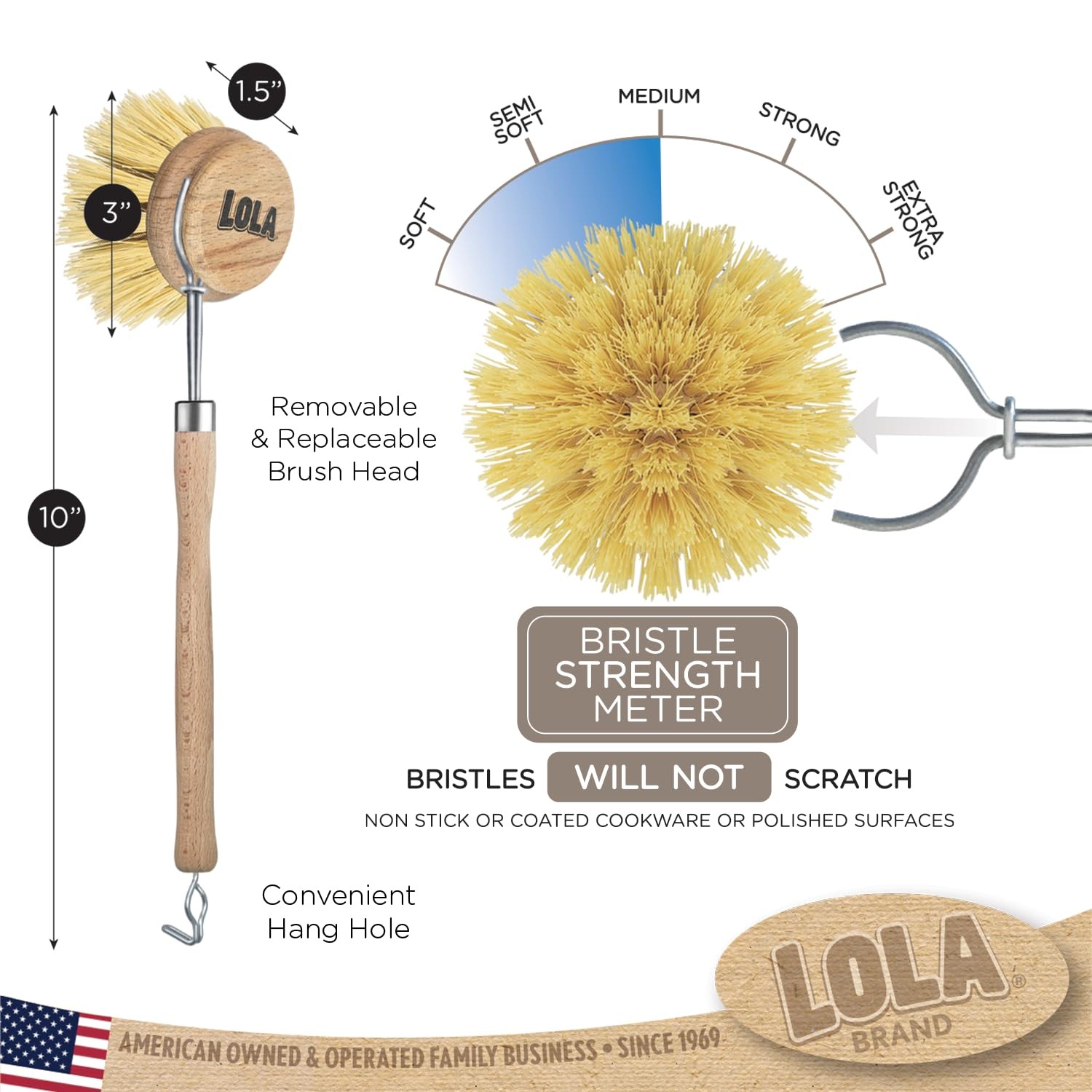 Dishwashing & Vegetable Brush The Original, 3″ Head, Sustainable Wood Handle …