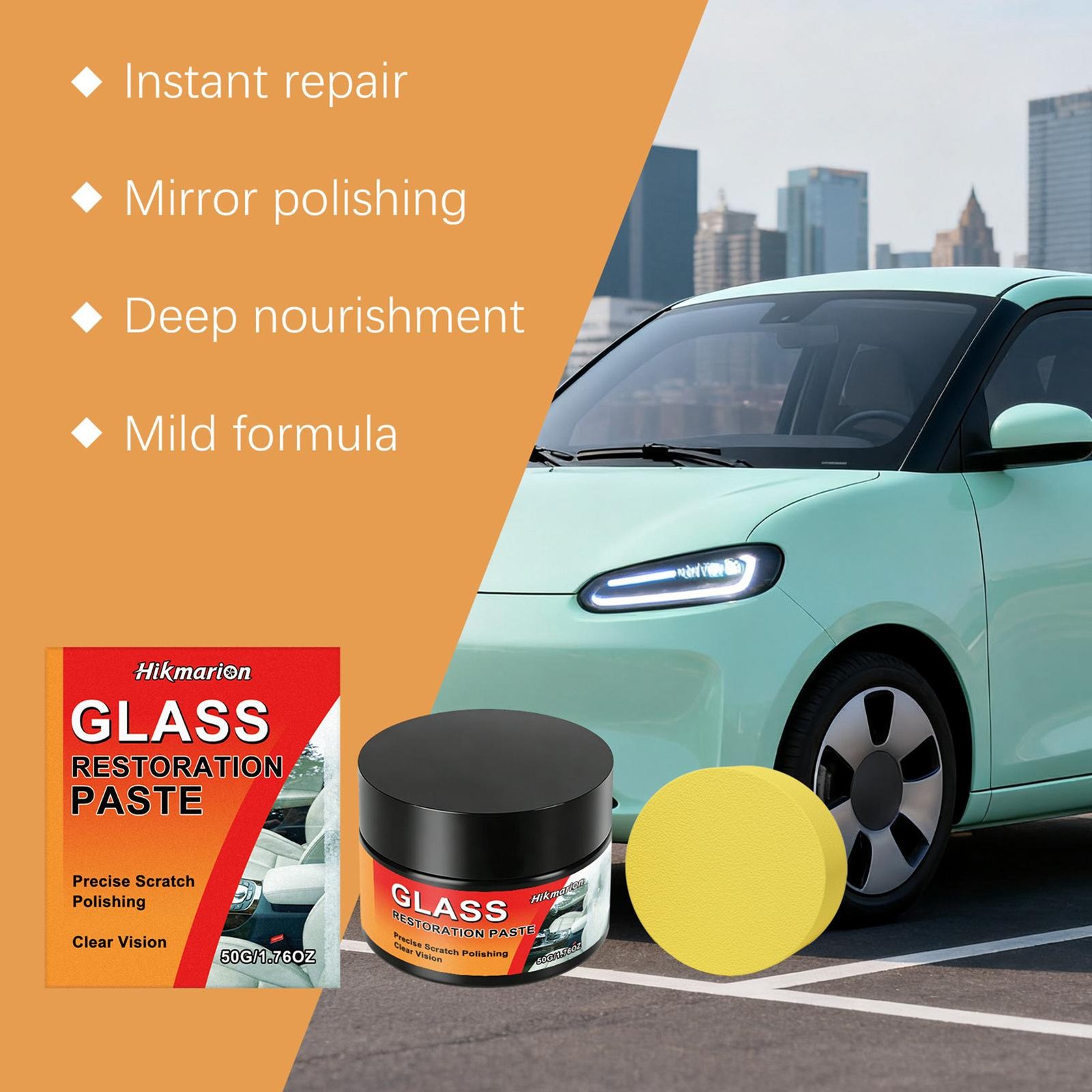 Glass Scratch Remover 50g with Sponge Polishing Cleaning Wax Car Repair Glass