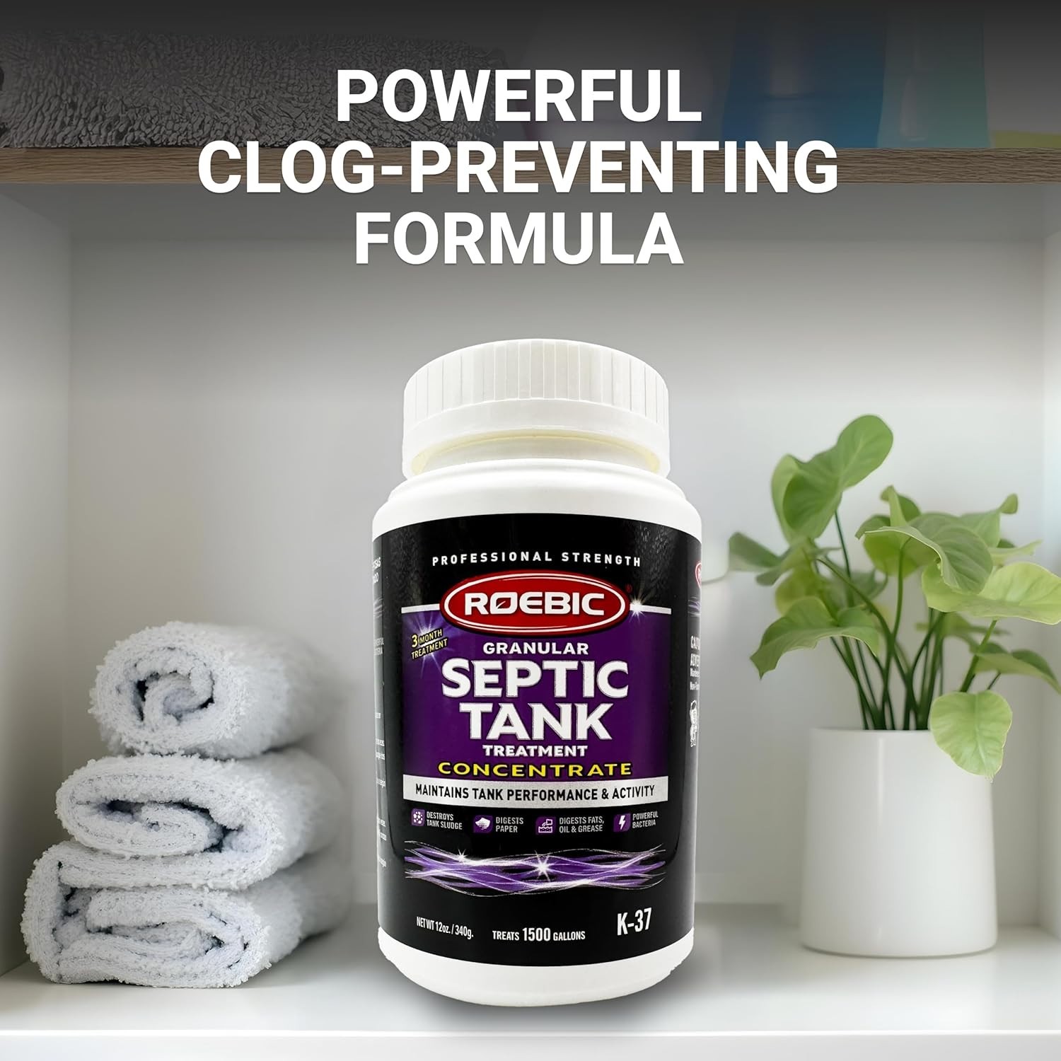 K-37 Granular Septic Tank Treatment, 12 oz for Clog Prevention & Odor Control