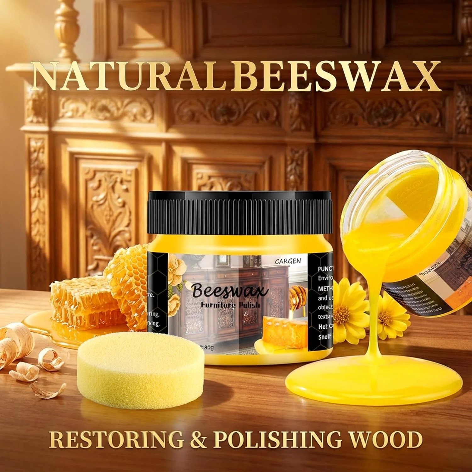 CARGEN Beeswax Furniture Polish, Wood Seasoning Beeswax for Furniture Wood Polis