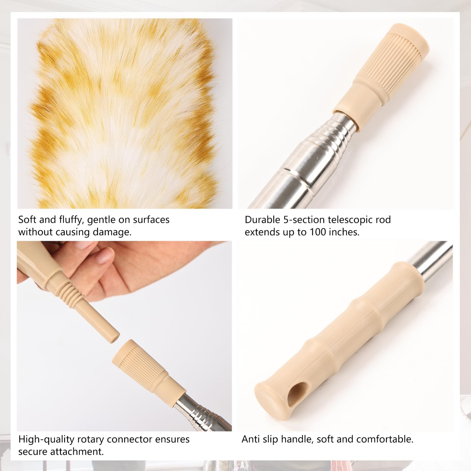 Lambswool Extendable Duster 32-98 Inch Anti-Static Flexible Head Stainless Steel