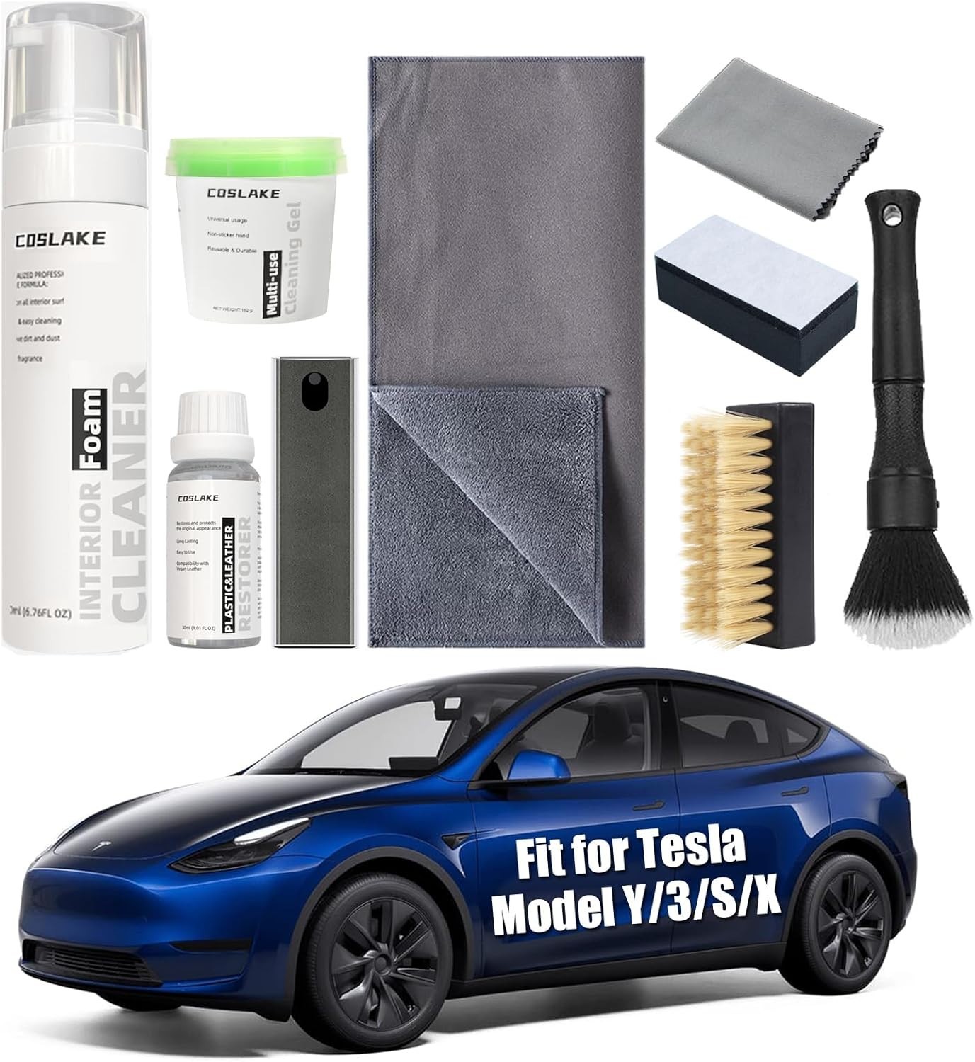 for Tesla Interior Cleaner Kit 9PCS, Foam Seat Cleaner Safe for Tesla Black &…