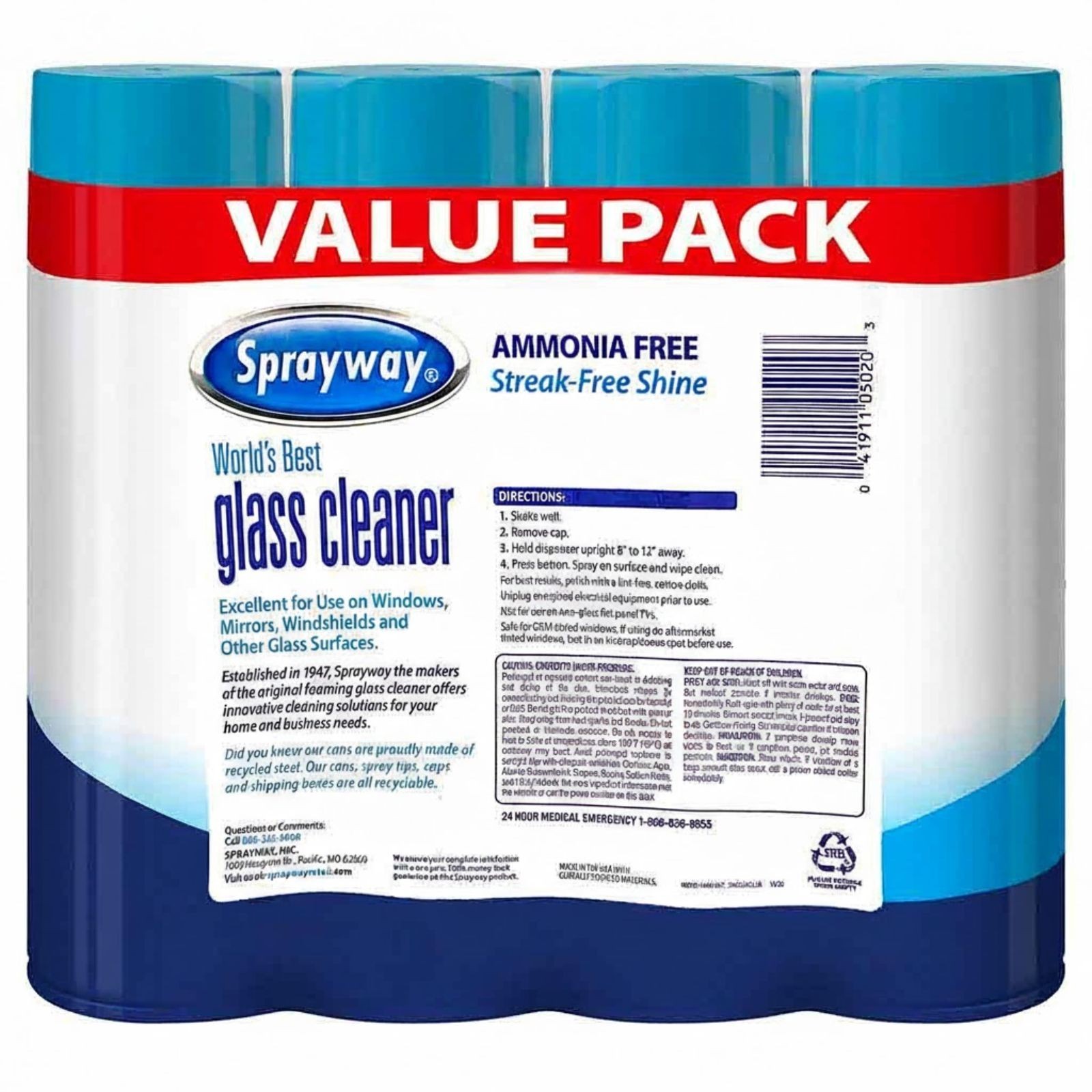 Sprayway Glass Cleaner Foaming Spray – Streak-Free Home & Auto, 19 oz (12-Pack)