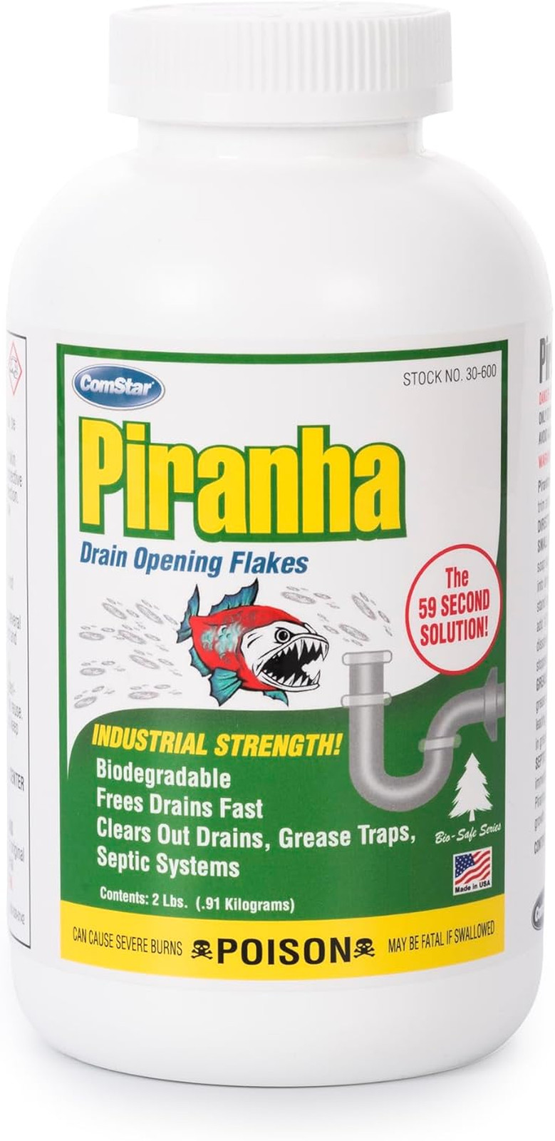 Piranha – Crystal Flakes, 2 Pounds Non-Acid Drain Cleaner That Dissolves Grease,