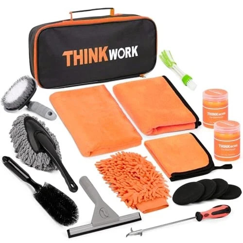 THINKWORK Car Detailing Cleaning Kit Interior Detailing Brushes Towels Case