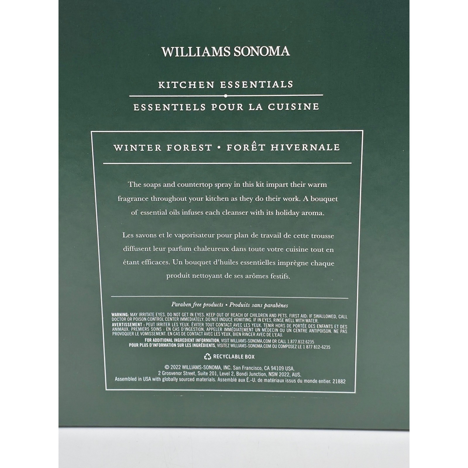 Williams Sonoma Winter Forest Kitchen Essentials 3 Piece Set Soap & Spray NEW
