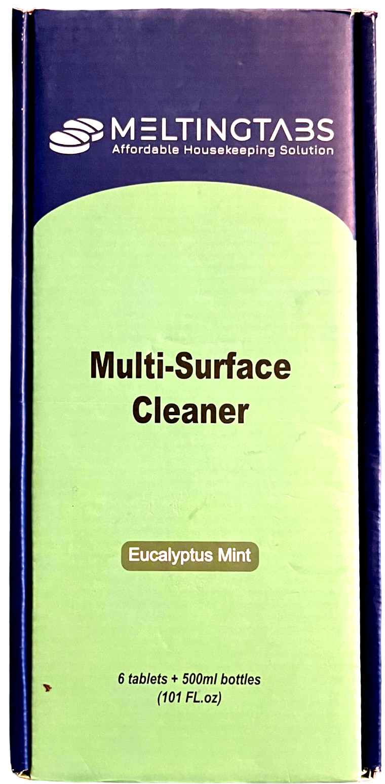 MELTINGTABS Multi-Surface Cleaner – Eucalyptus Mint – 6 Tablets + 500ml Bottle