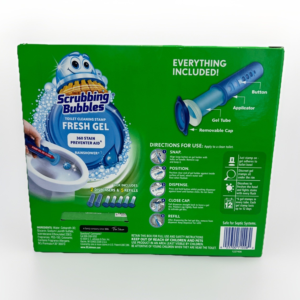 Scrubbing Bubbles Toilet Gel Stamp Rainshower 2 Dispensers + 30 Refills New Box