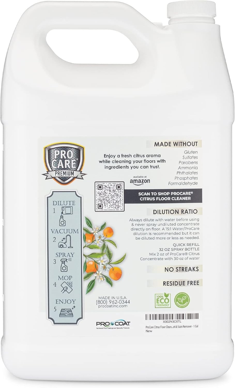 Concentrated Citrus Floor Cleaner 128 Fl Oz – Natural Scent, Pet & Child Safe