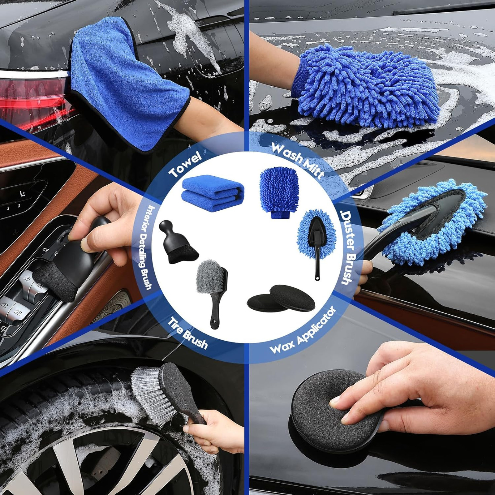 Car Detailing Brush Set with Drilling Brushes, Polishing and Cleaning Kit for