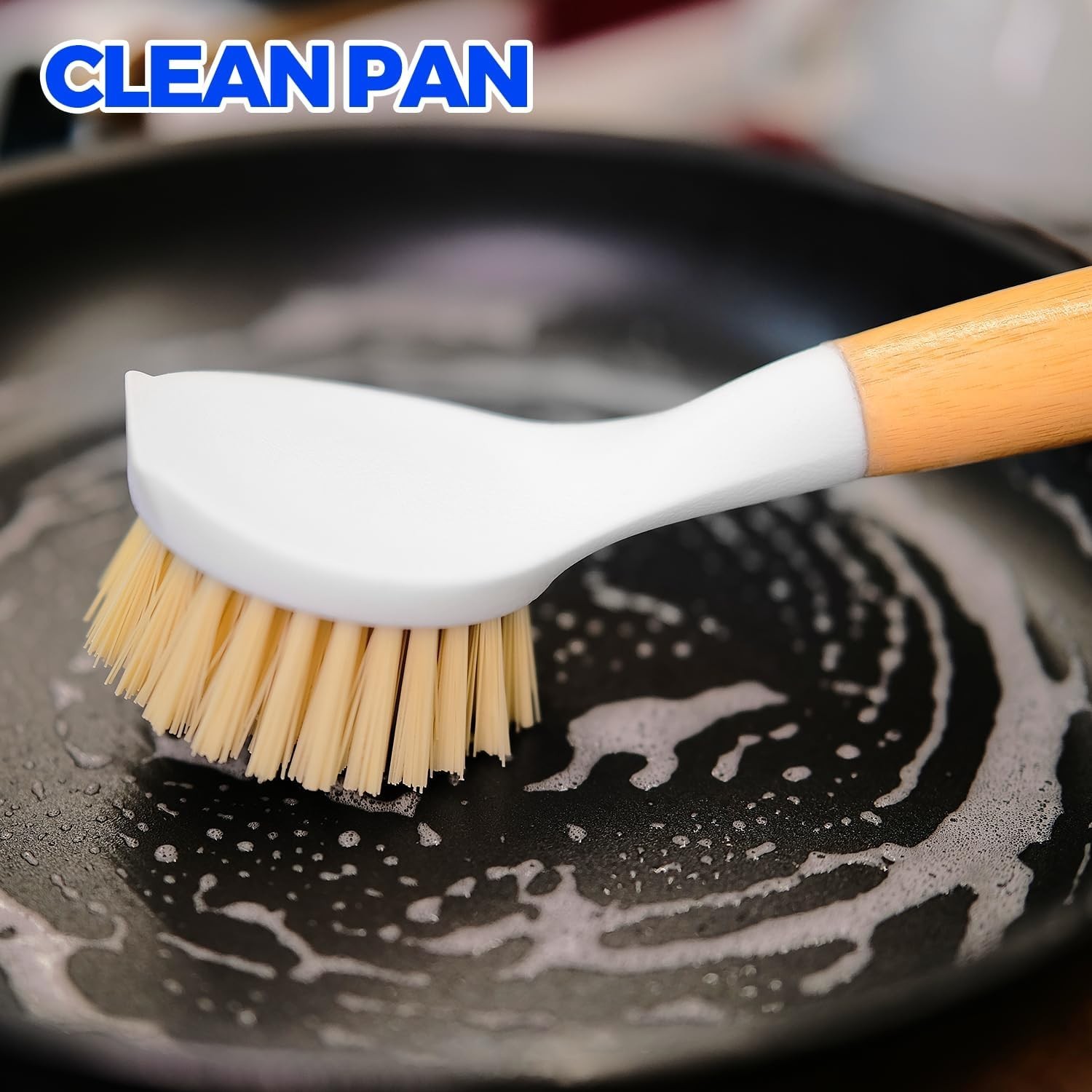 3 Pack Dish Brush Set with Bamboo Handle, Kitchen Brushes for Cleaning Pot, Sink