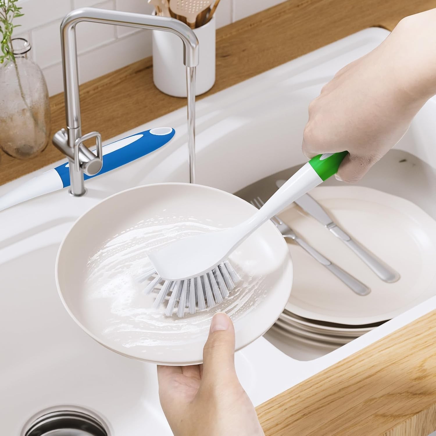 Dish Brush with Handle 2 Pack Kitchen Scrub Brushes for Cleaning Dish Scrubbe