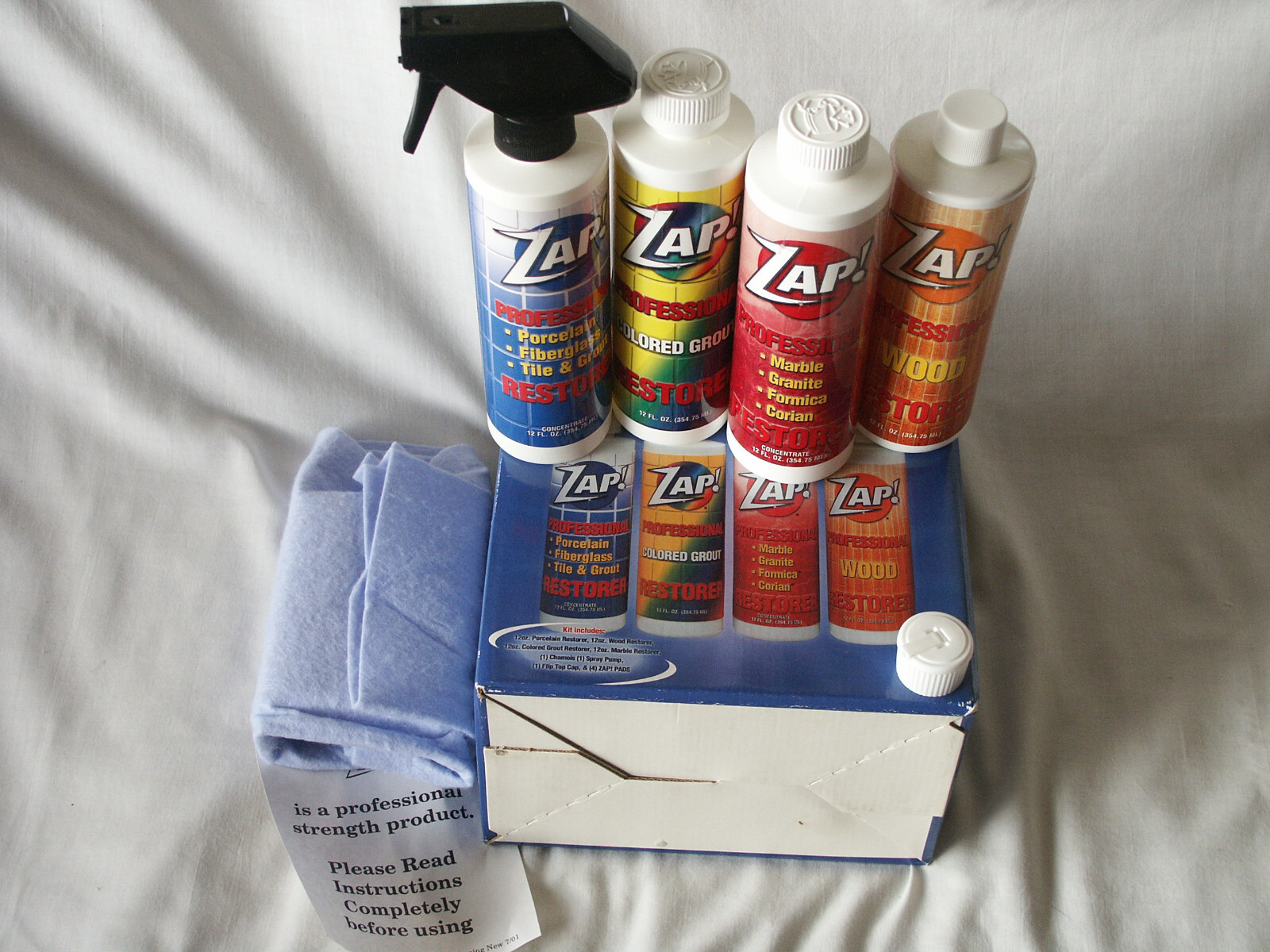 4 Zap Professional Restorer Kit: Porcelain, Grout, Marble, Wood 12oz -3 Sealed