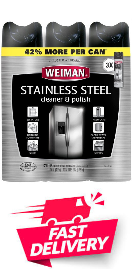 Weiman Stainless Steel Kitchen and Home Appliance Cleaner & Polish,17 Oz, 3 pack