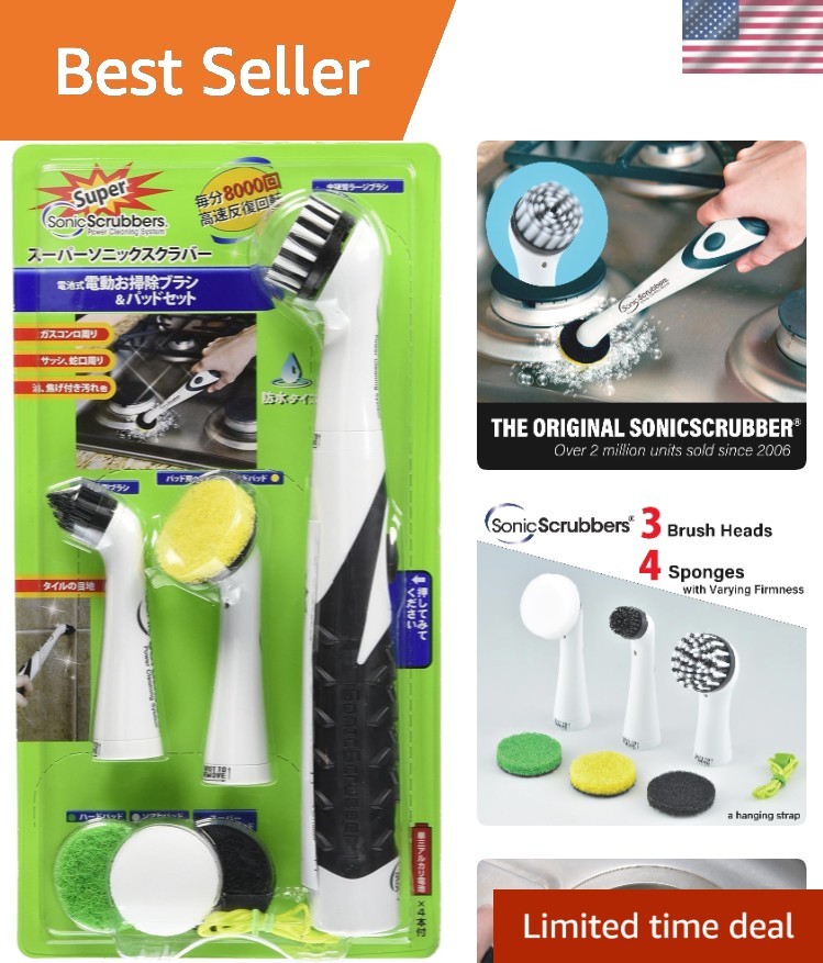 Sonic Scrubber Electric Cleaning Brush – 3 Heads & 4 Pads for Effortless Grim…