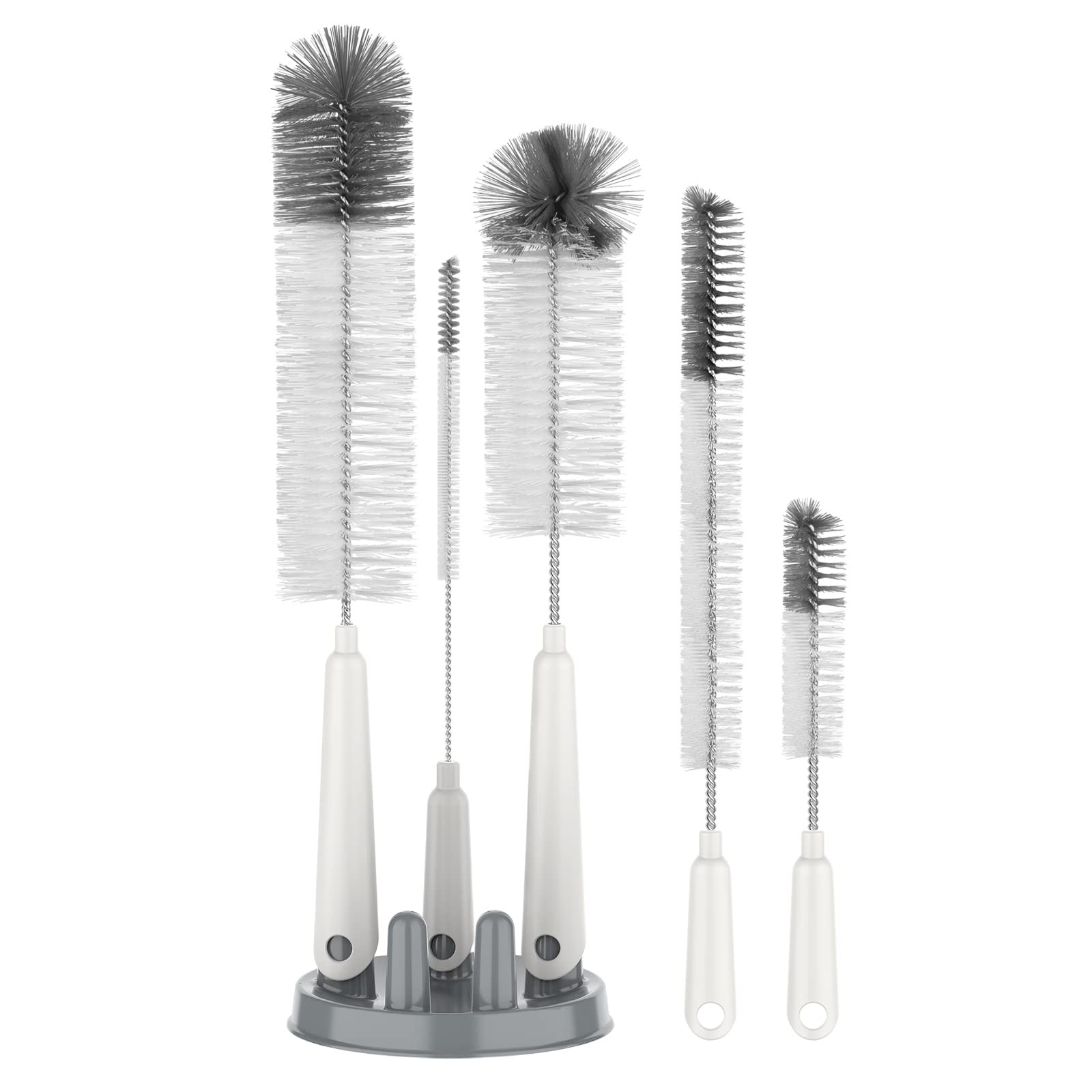 Bottle Brush Cleaning Set with Holder Nylon Bristles Glass Cup Scrubber 5 Pac…