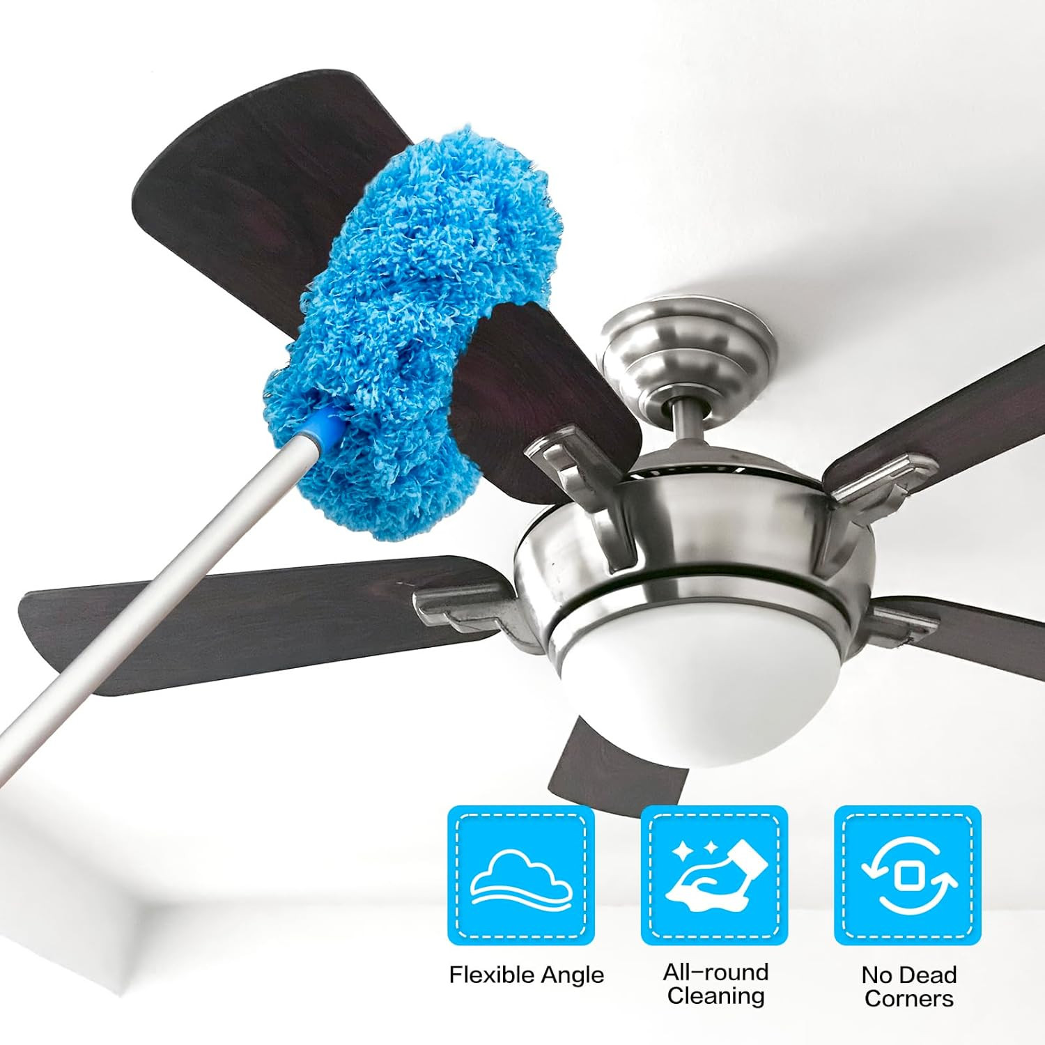 Limpiador ventilador techo microfibra reutilizable con mango extensible azul