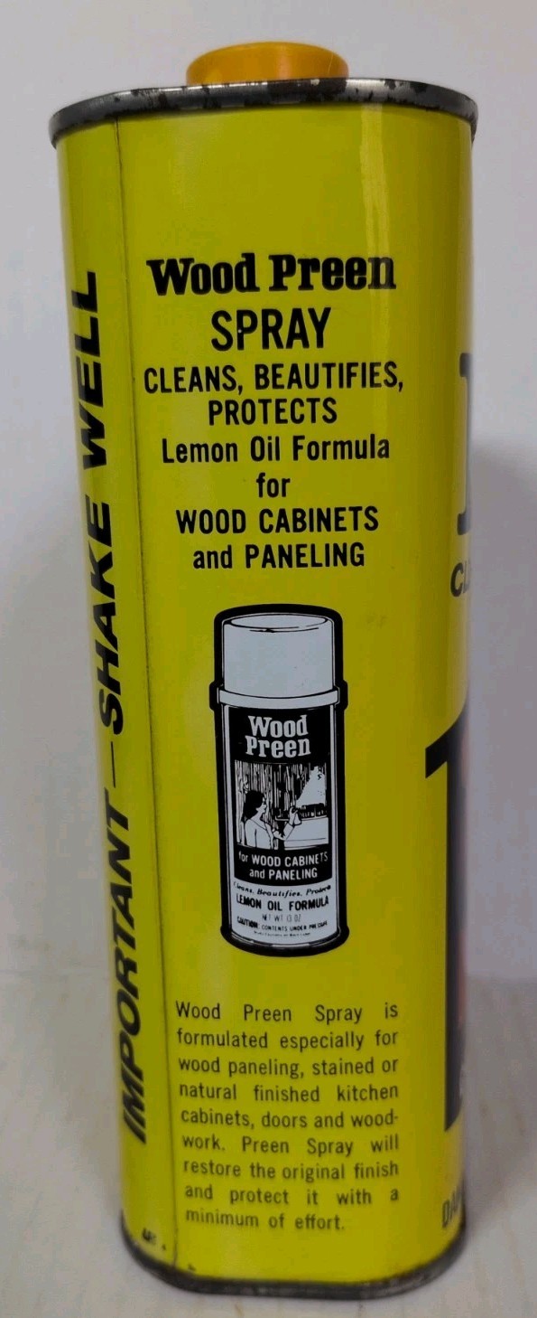 Vtg Wood Preen Floor Cleaner Wax Liquid 32oz 1 QT Discontinued Can ~70% Full