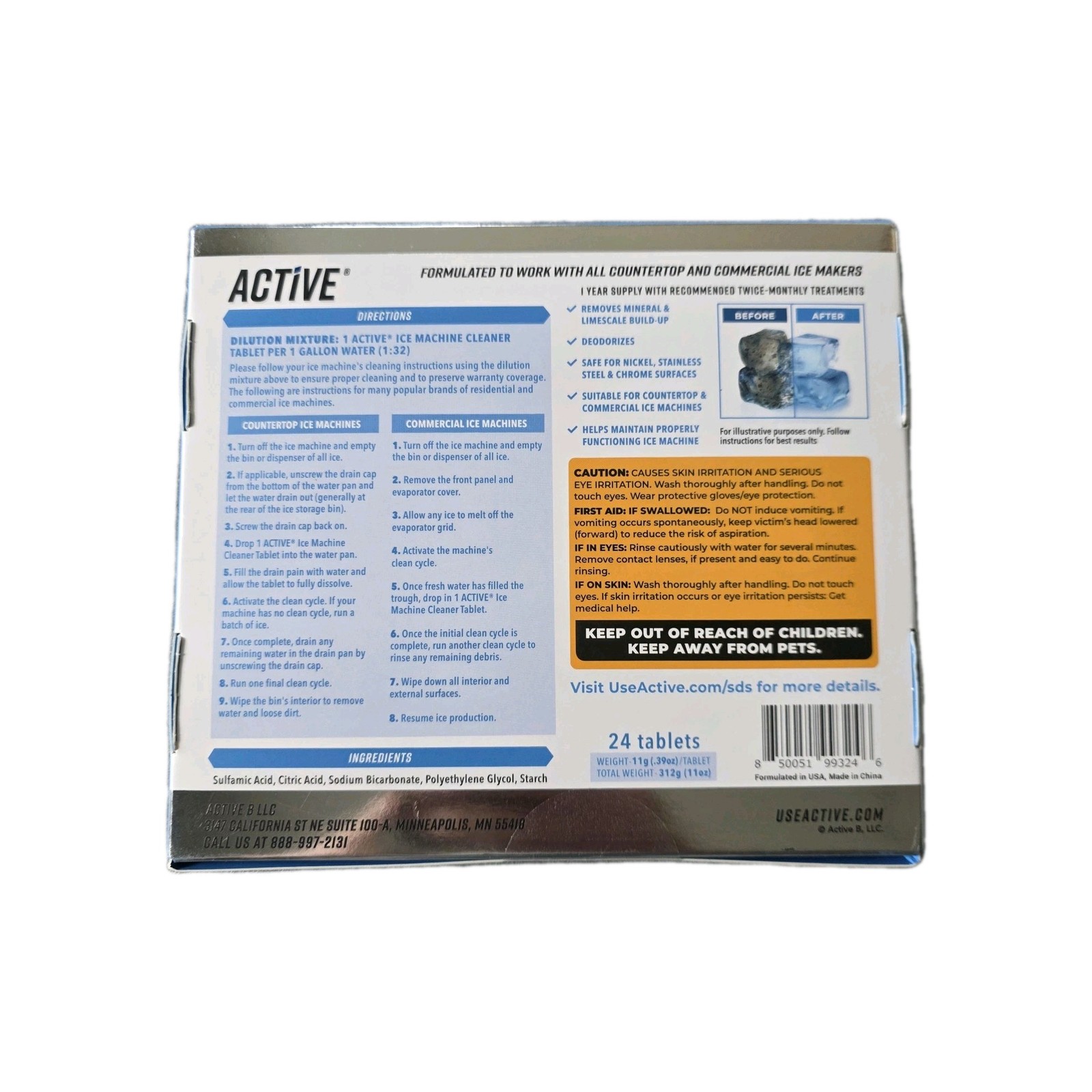 Ice Machine Cleaner – Cleans, Deodorizes, Refreshes – 24 Cleaning Tablets