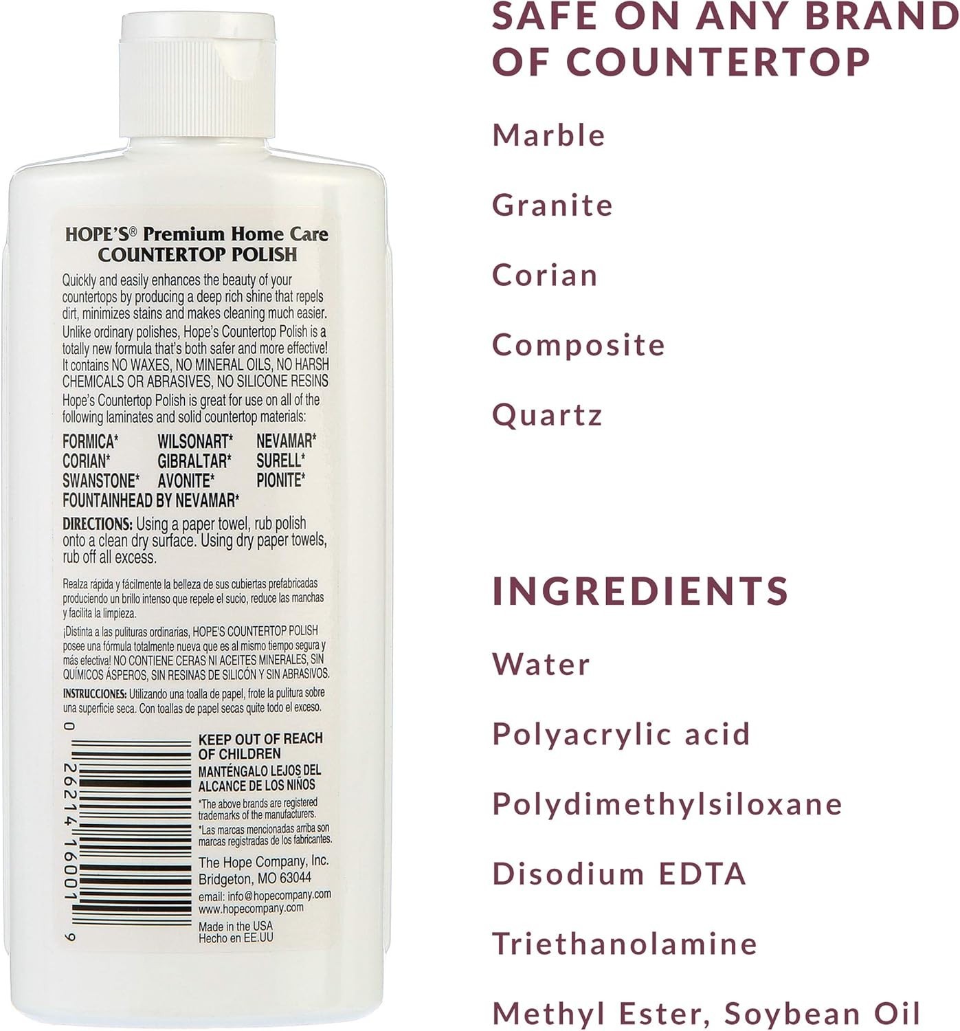 HOPE’S Countertop Restoration Polish – Shines and Protects with 8 Fl Oz, Pack 1.