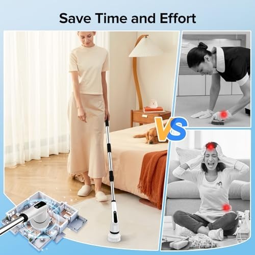 Electric Spin Scrubber with 7 Brush Heads & Retractable Handle – 2-Speed Shower