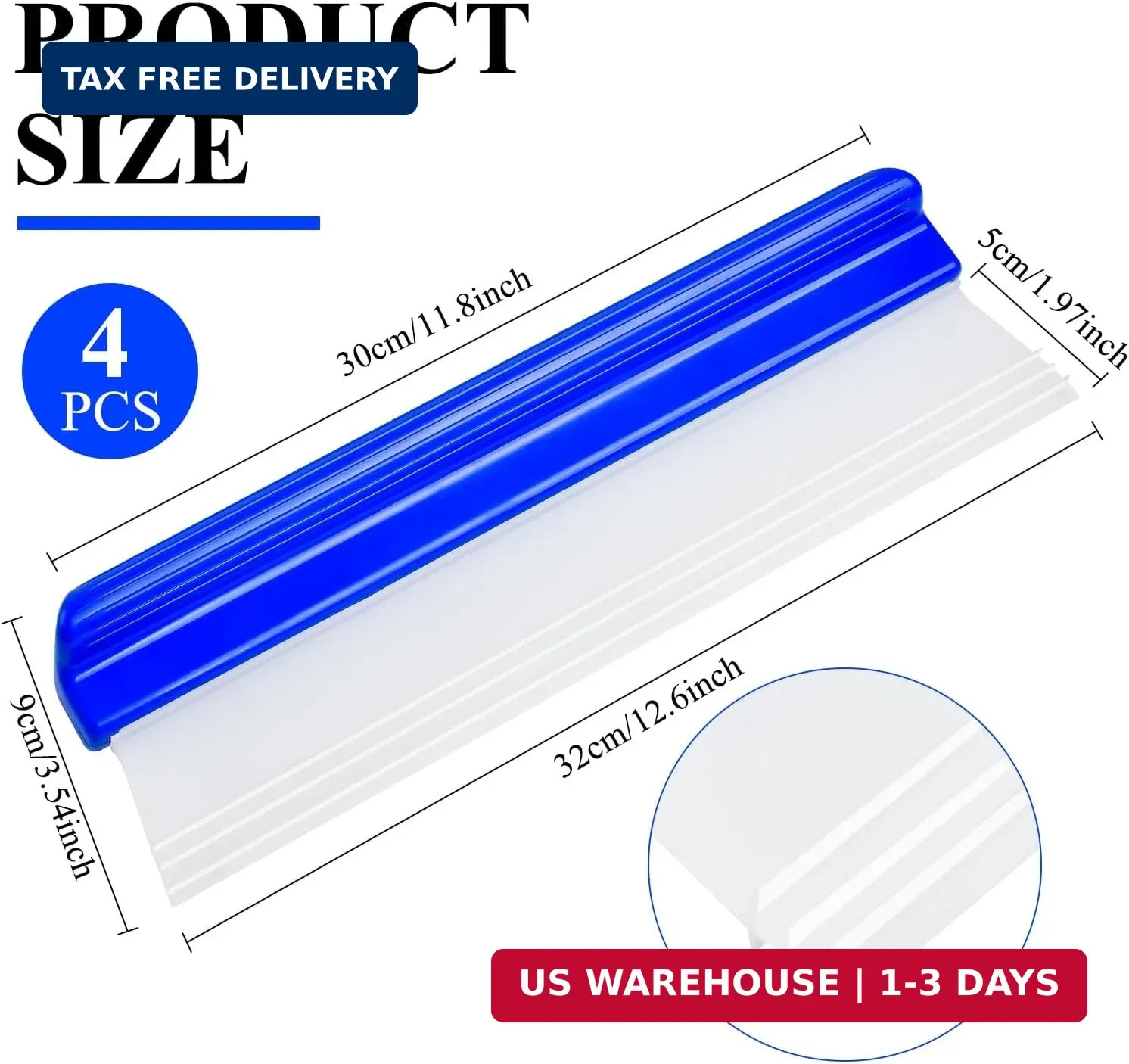 Supkiir 4 Pack 12″ Silicone Car Drying Squeegee, 3-Layer T-Bar Water Blade Profe