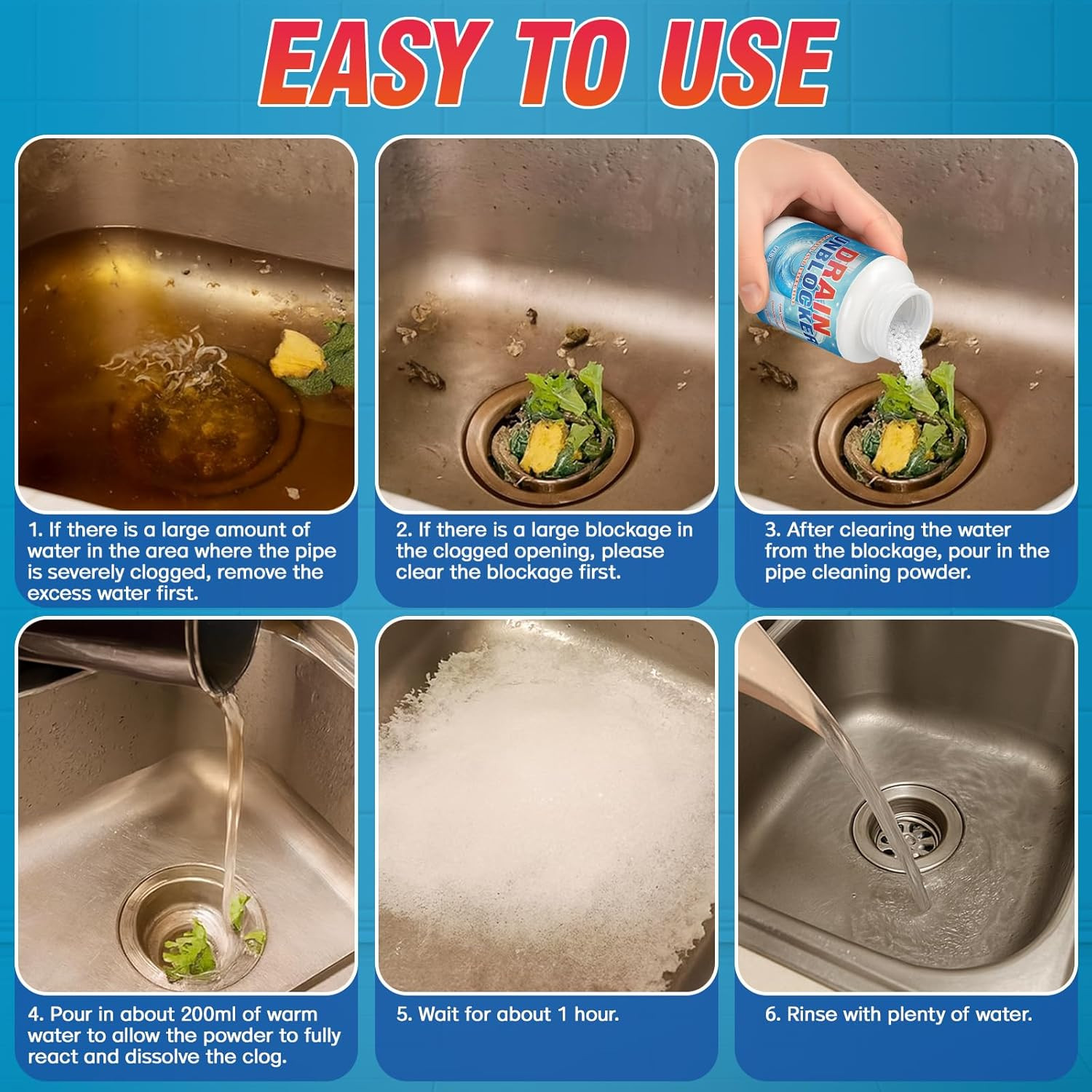 Drain Clog Remover, 260G Sink Drain Cleaner, Powerful Pipeline Dredging Agent