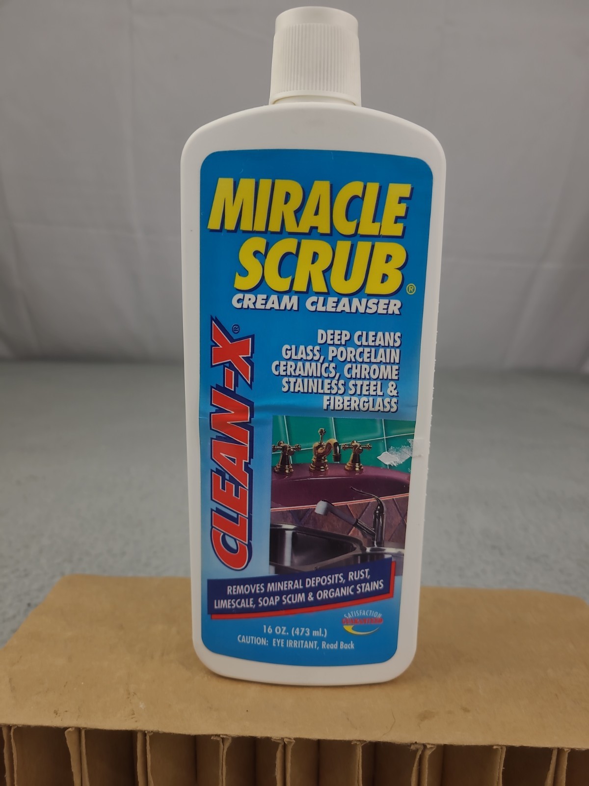 1x Vintage Miracle Scrub Clean X Cream 16 Oz Glass Porcelain Ceramics Chrome