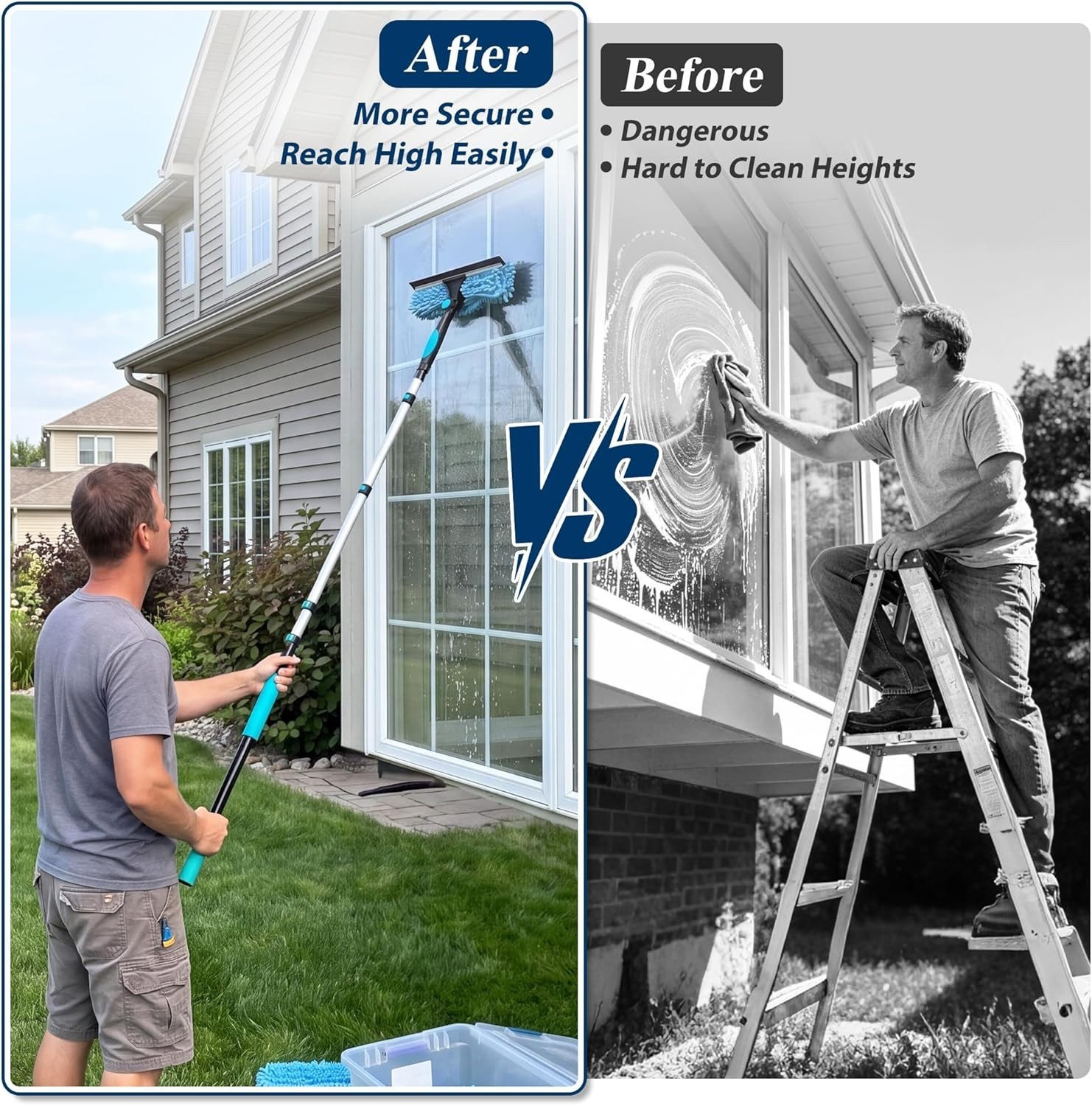 20FT High Duster Cleaning Kit – 3-12FT Extension Poles, Microfiber & Cobweb Tool