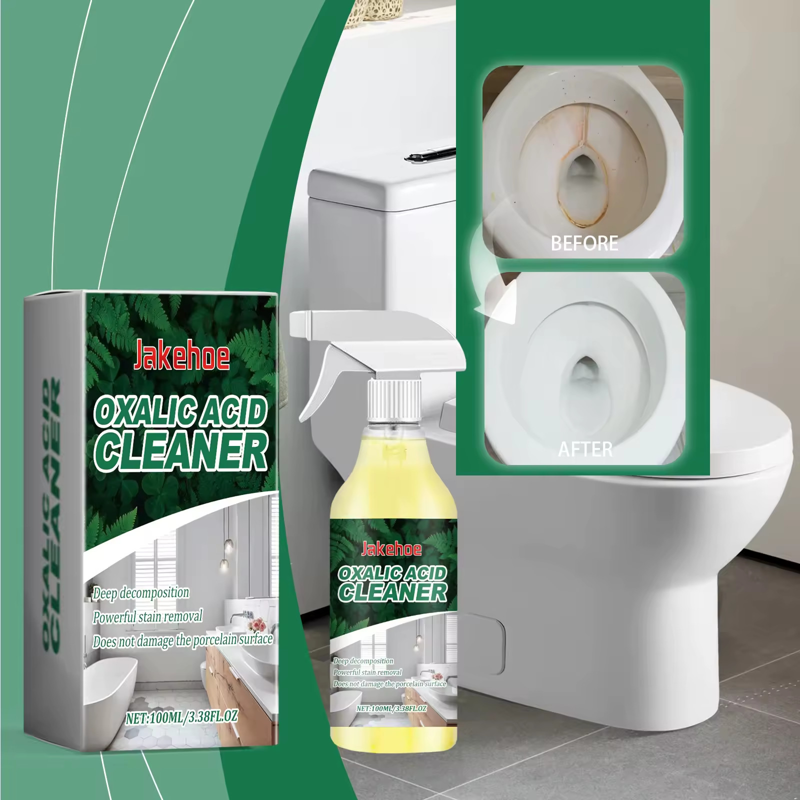 1~3 Pack Ox-alic Acid Cleaner Spray, Powerful Stain Removal for Toilet Bathroom