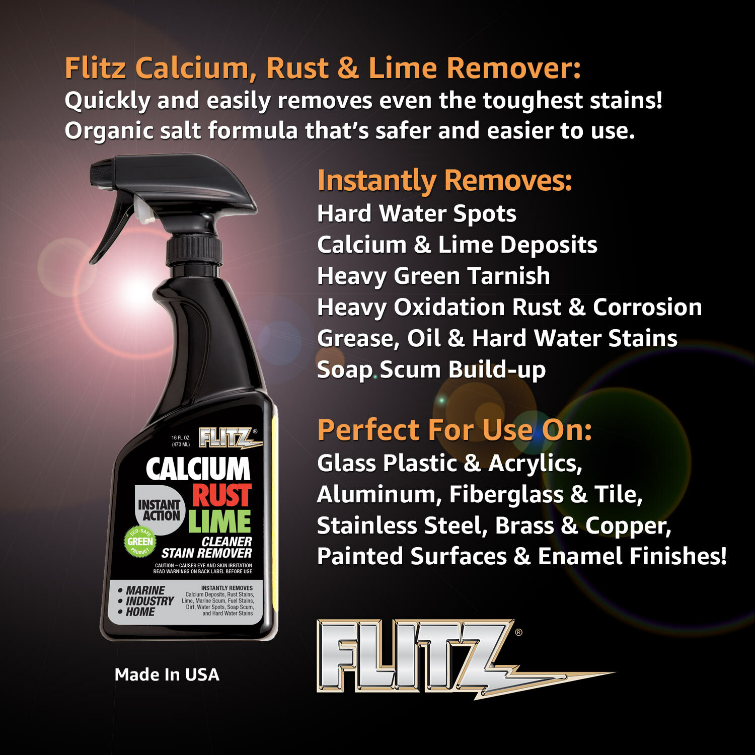 FLITZ Instant Calcium Lime and Rust Remover 16oz/473ml CR 01606 (SEE VIDEO)
