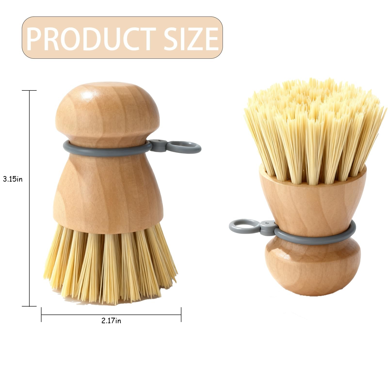 TELUNSHI 2 Pack Wooden Dish Brush, Compact Palm Dish Scrubber with Soft Rubbe…