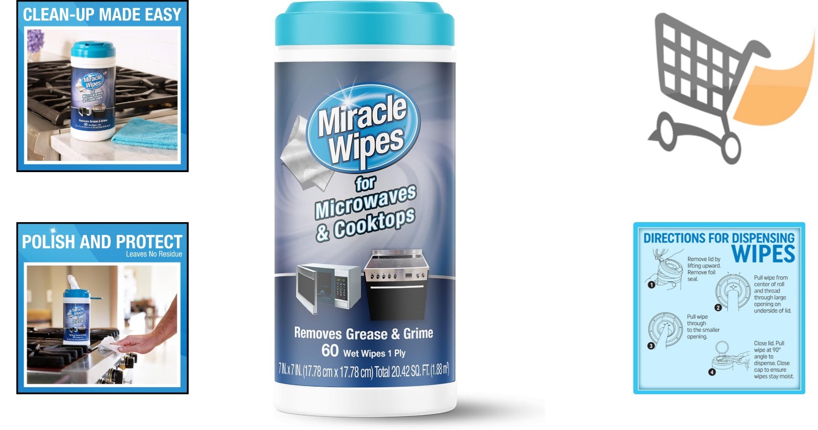 Microwave and Cooktop Cleaner Wipes 60 Ct Food Grime Oil Residue Safe Kitchen