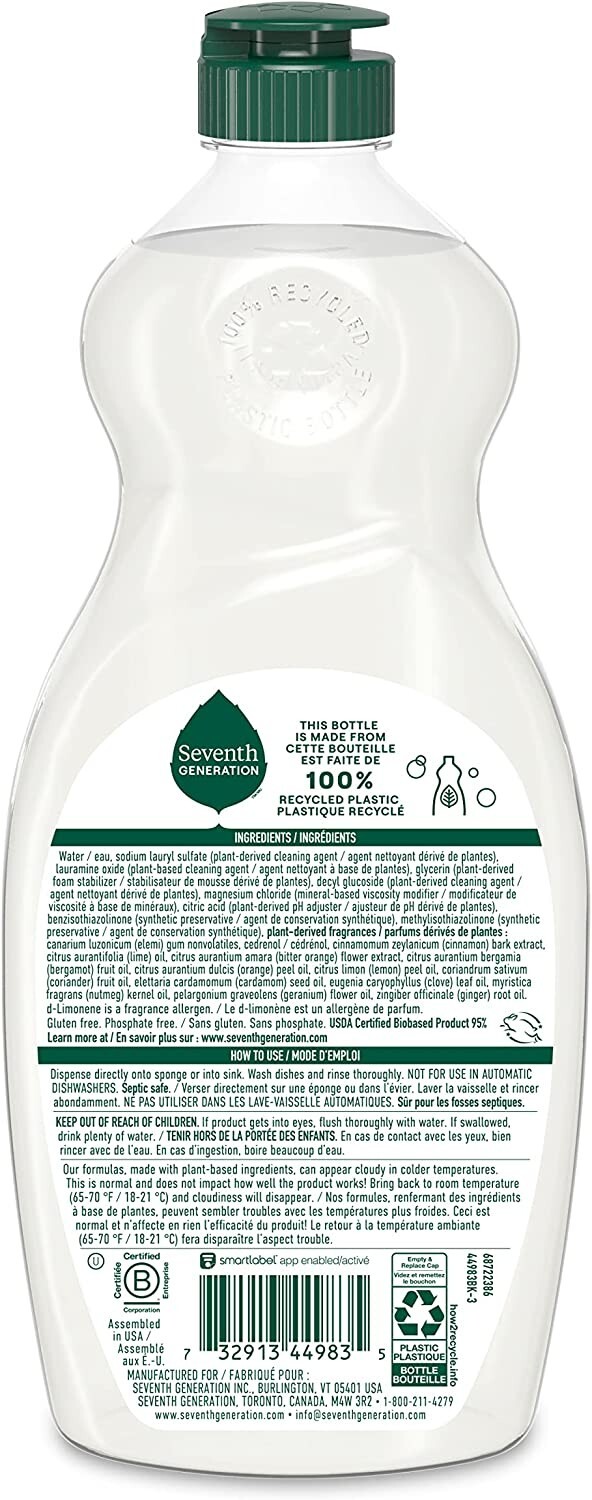 Seventh Generation Dish Soap Liquid Fresh Lime & Ginger Scent 19 Oz (2 bottles)