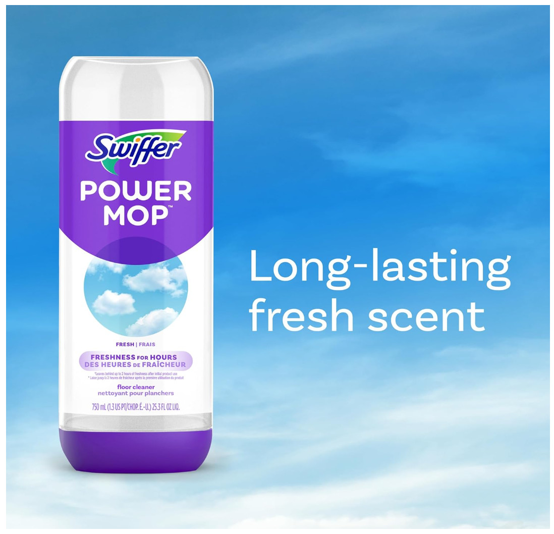 Swiffer Power Mop Refill Solution, Fresh Scent Floor Cleaner, 25.3 oz (2 Pack)