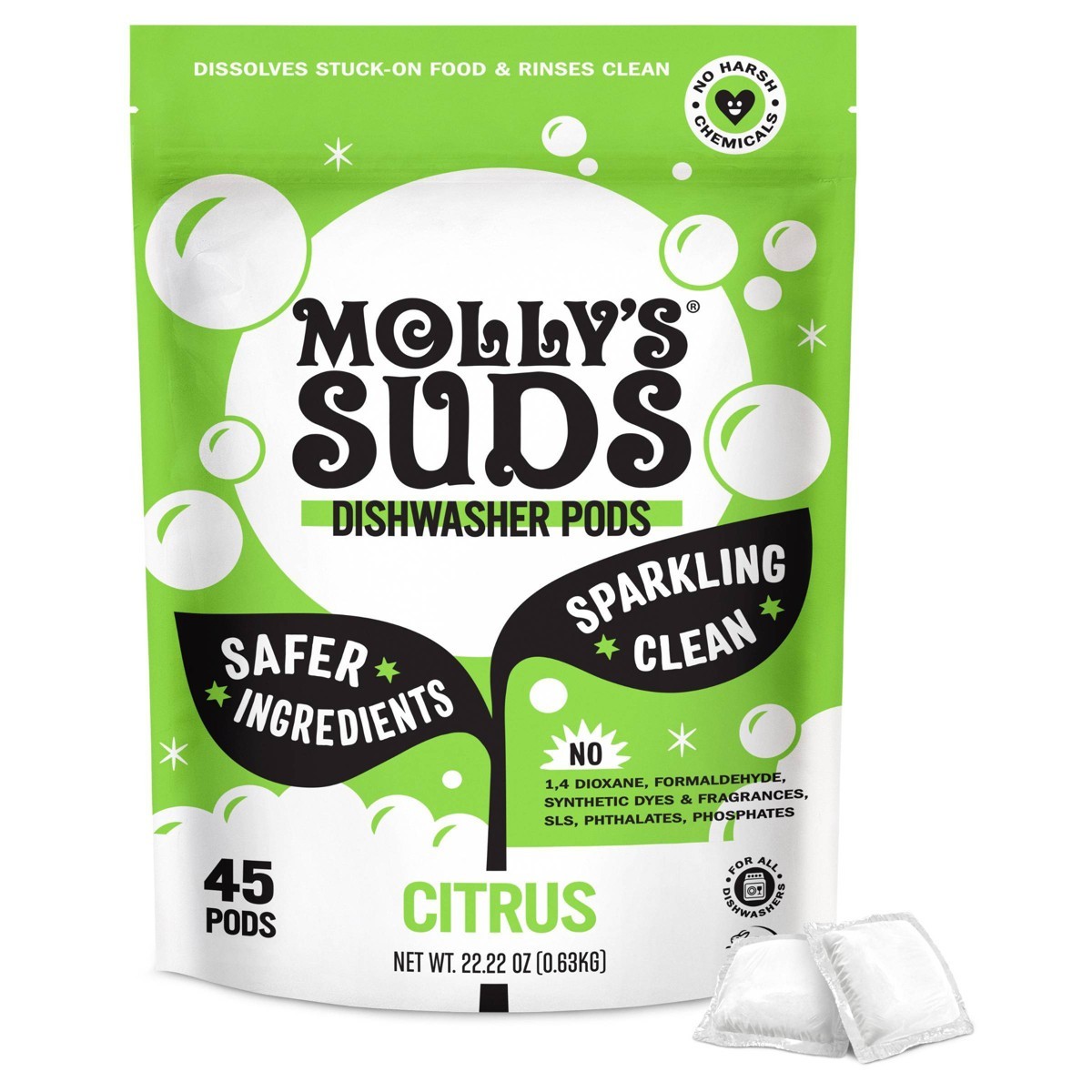Molly’s Suds Dishwasher Detergent Pods – Citrus – 45ct: Dye-Free, Paraben-Free