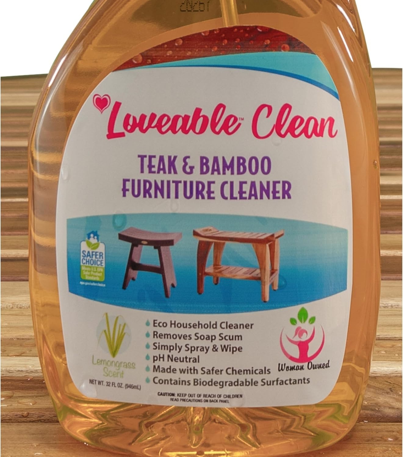 32 oz Lemongrass Teak Cleaner Spray – EPA Safer Choice for Wood Furniture