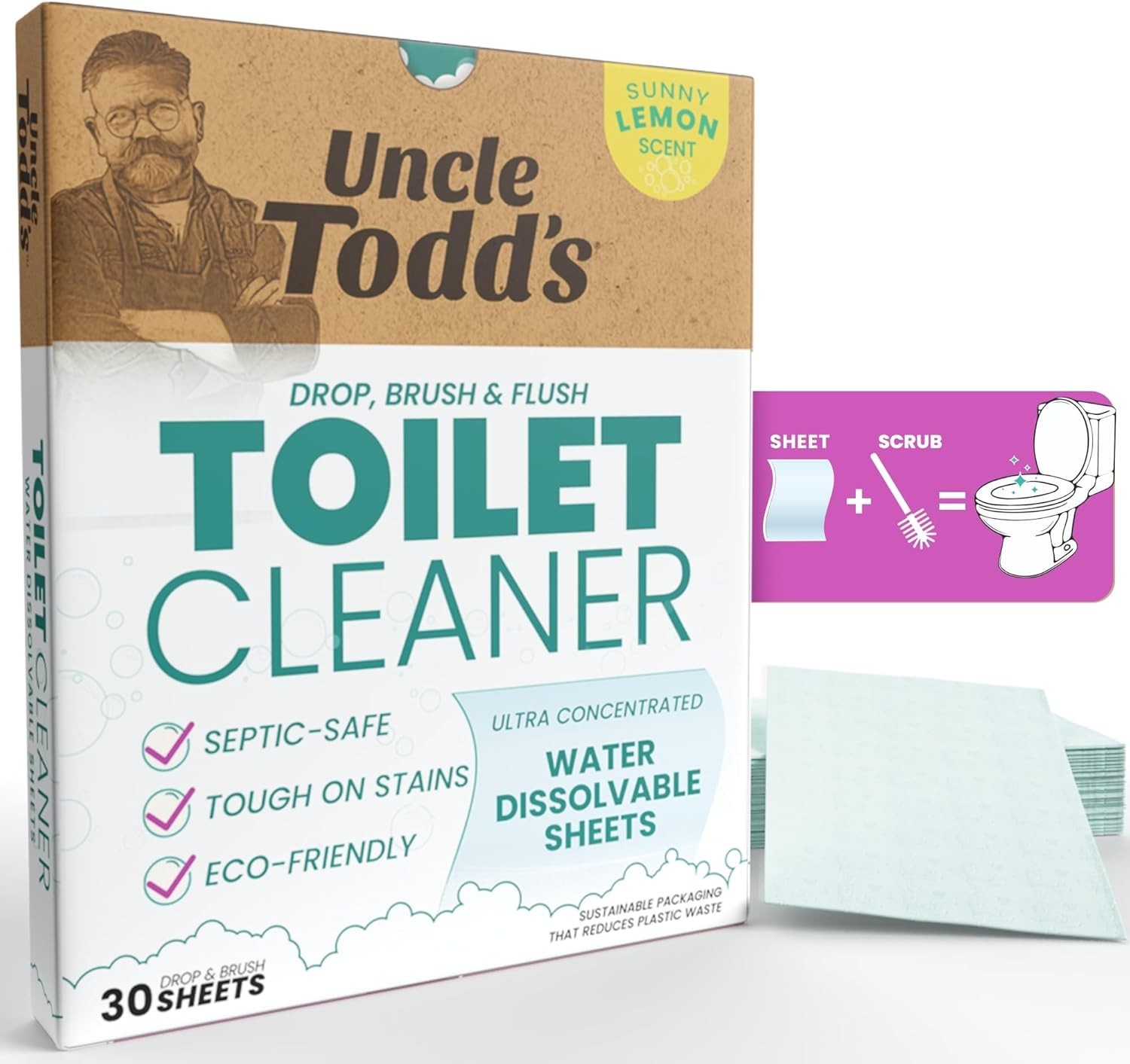 Septic-Safe Toilet Cleaning Sheets – 30 Pack, 100% Dissolvable for Easy Cleaning