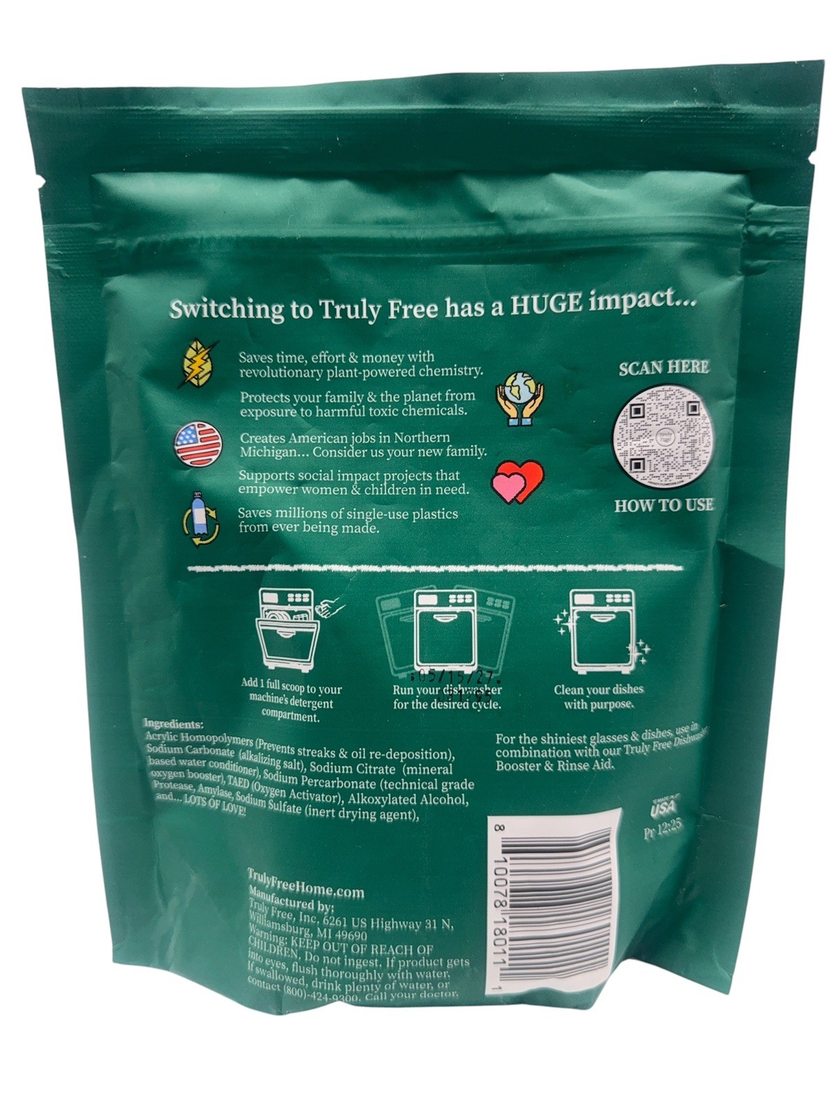TrulyFree Eco-Friendly DISHWASHER SOAP – 12.5 oz / 25 loads – Truly Free