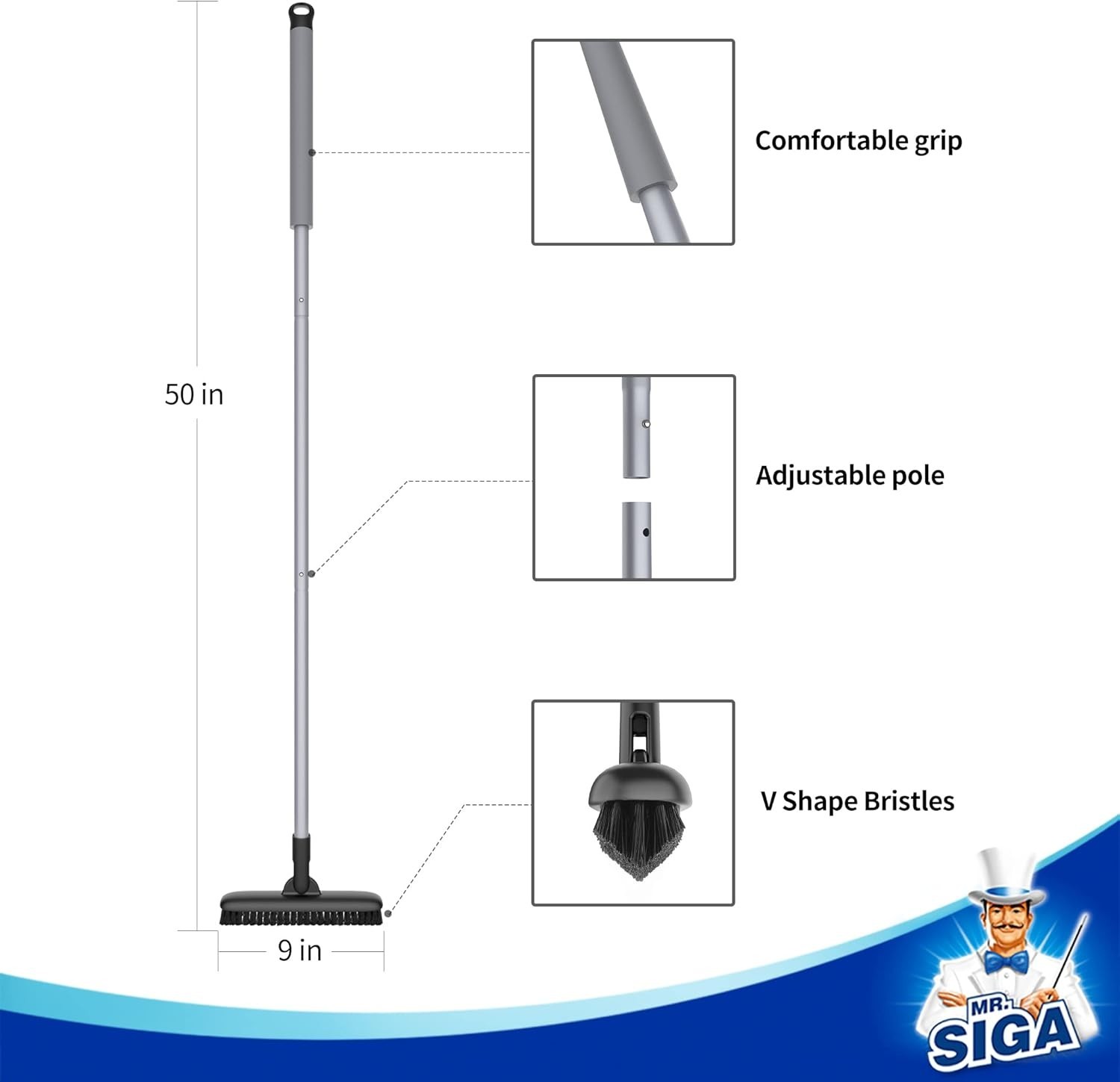 Heavy Duty Grout Scrub Brush with Long Handle, Shower Floor Scrubber for Clea…