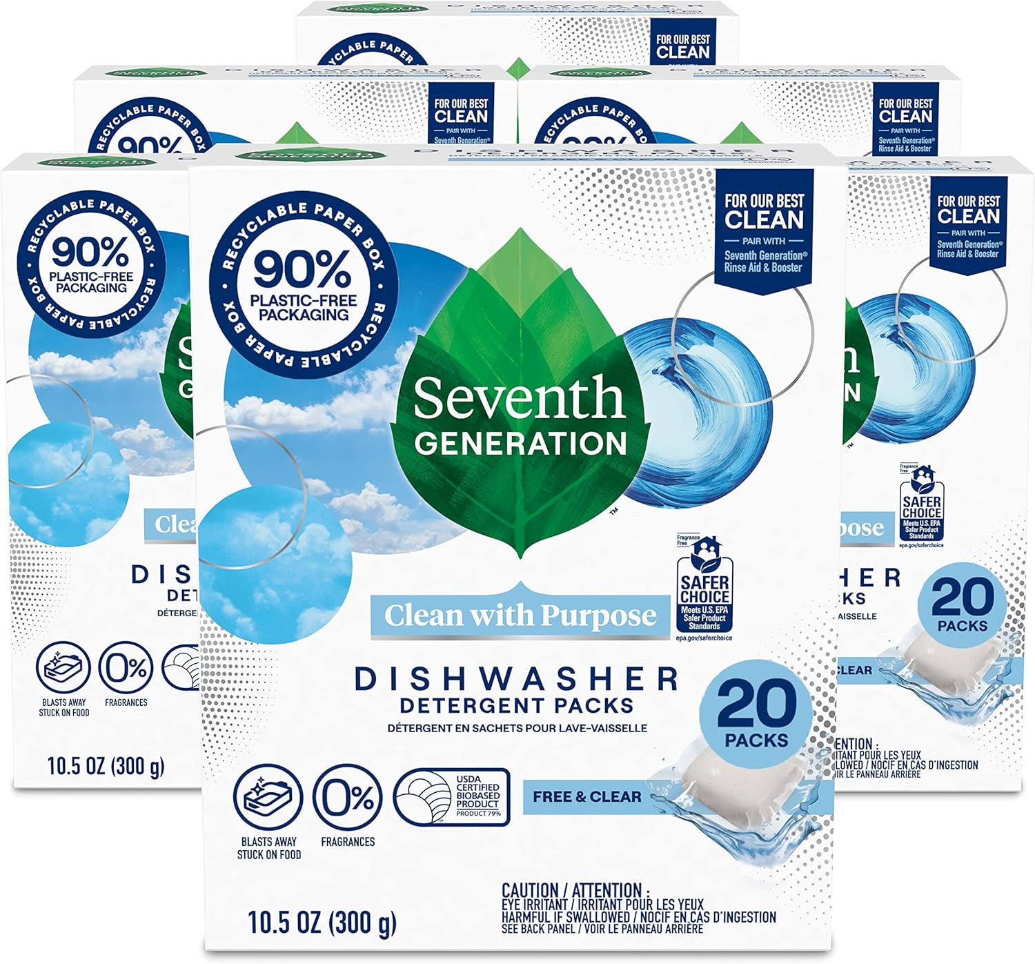 Seventh Generation Dishwasher Detergent Packs Free & Clear 20ct 6-Pack Bulk