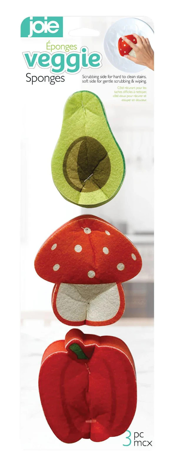 Joie Veggie Sponges, 3 Pack – 9×8.8x3cm – Fun Decorative Veggie Shaped Sponges