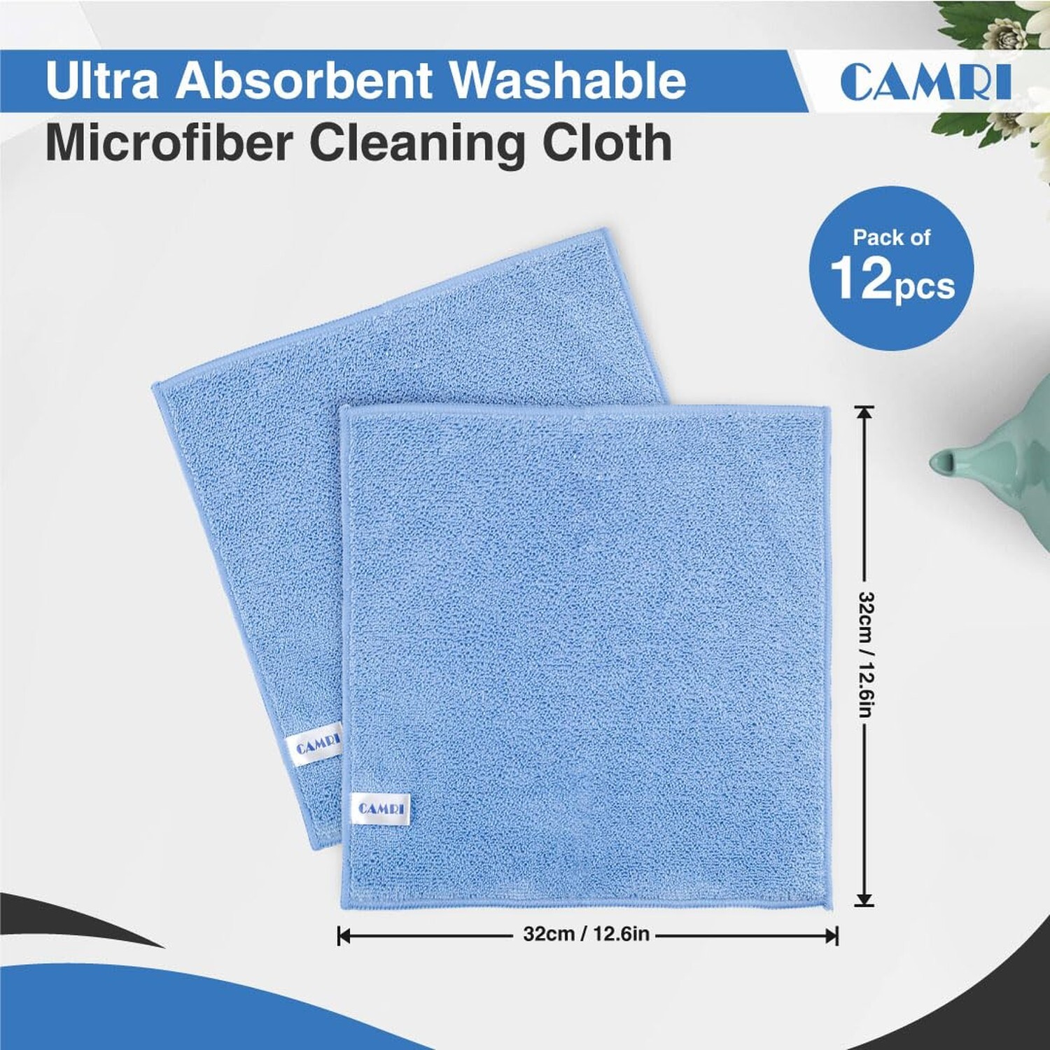 CAMRI Microfiber Towel Cleaning Cloth – Pack of 12, Size 12.6” x 12.